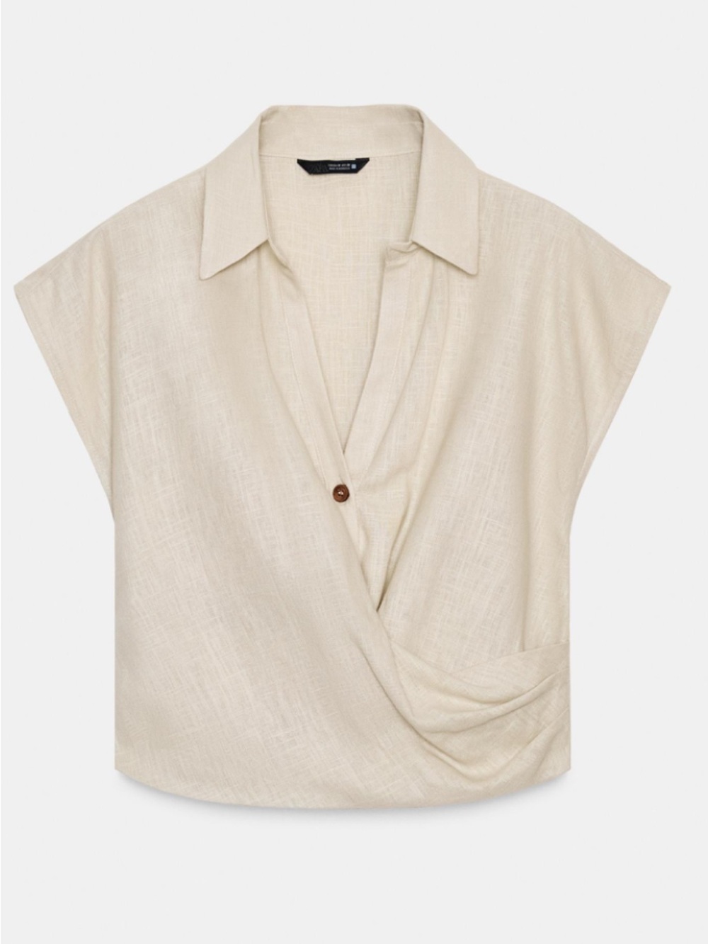 Zara Light Beige Button-Front Linen Blend Top